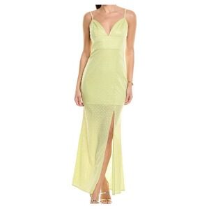 Line and Dot Lime Green Sequin Gown Spaghetti Strap Evening Dress Formal Party